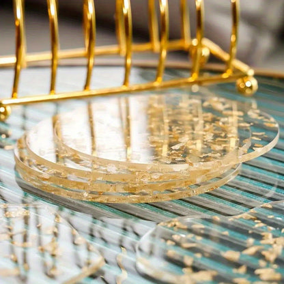 6 posavasos acrílicos de lámina dorada