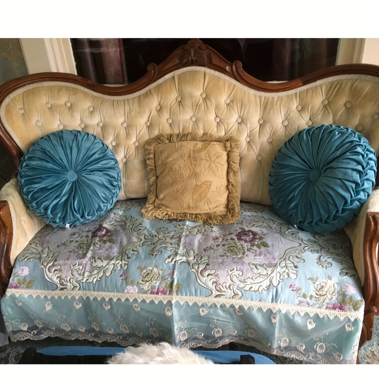 Juego de 2 piezas de lujosas almohadas redondas plisadas de terciopelo