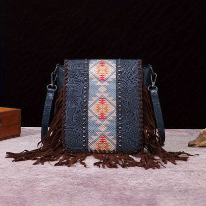 Bolso bandolera Boho Chic - Patrón étnico, detalles de remaches