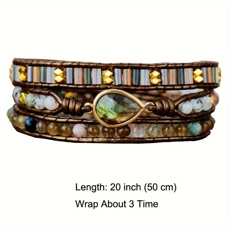 3 pulseras envolventes de cristal de jaspe natural, piedra de labradorita, cuentas de variedad, pulsera de hebra