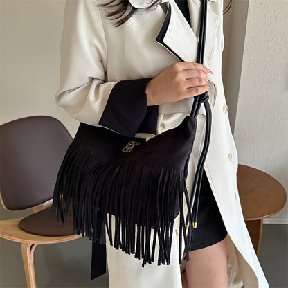 Bolso Boho Chic de gran capacidad - Resistente al agua, correas de hombro fijas, forro de poliéster, cierre de cremallera