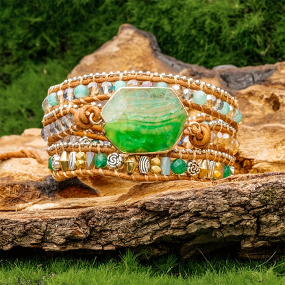 Pulsera de cuentas de 3 estilos Boho cuentas de ágata natural ajustable hecha a mano y cuerda de cuero