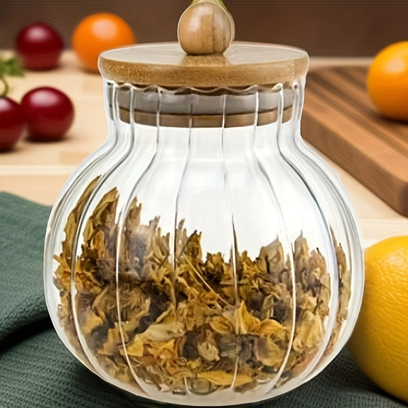 Tarros de almacenamiento de vidrio a rayas de 2 piezas con tapas de bambú - Sello hermético