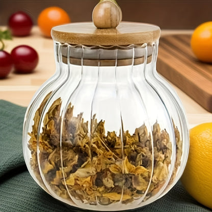 Tarros de almacenamiento de vidrio a rayas de 2 piezas con tapas de bambú - Sello hermético