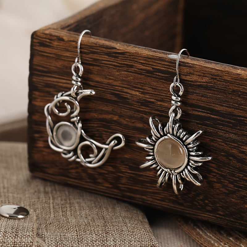 Pendientes colgantes de cristal Bohemia Sun Moon - Color plateado