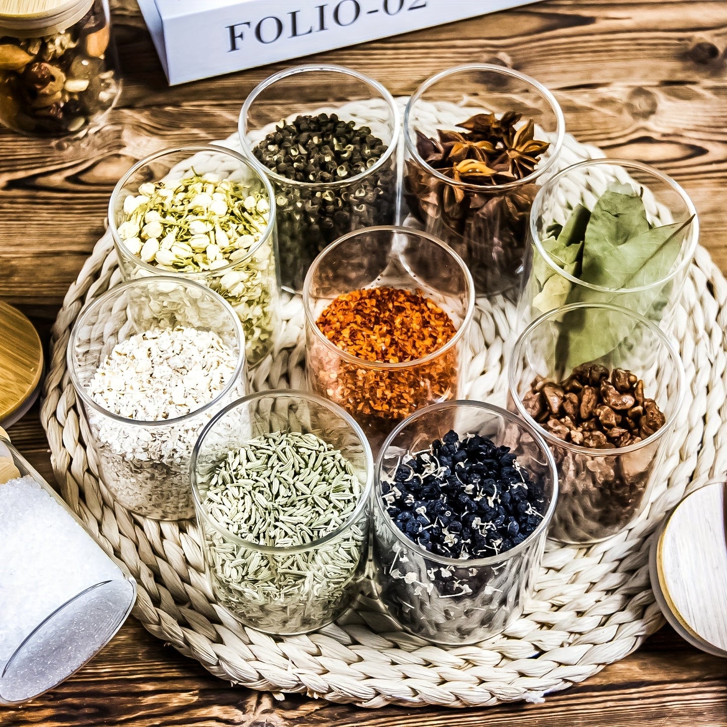 16 frascos grandes de vidrio con tapas de bambú - Contenedores herméticos aptos para lavavajillas