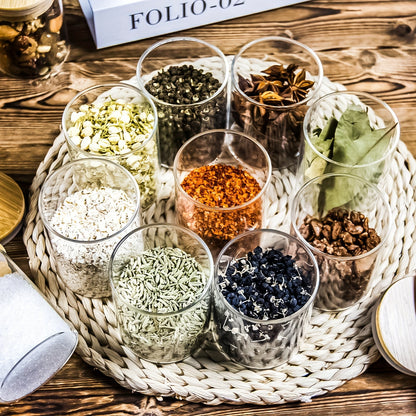 16 frascos grandes de vidrio con tapas de bambú - Contenedores herméticos aptos para lavavajillas