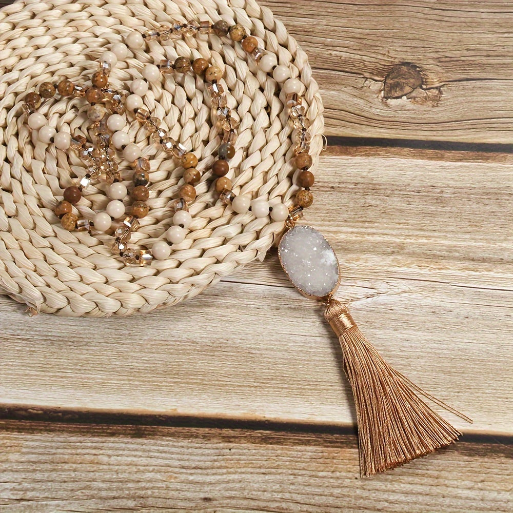 Colgante largo de estilo bohemio de piedra natural colorida