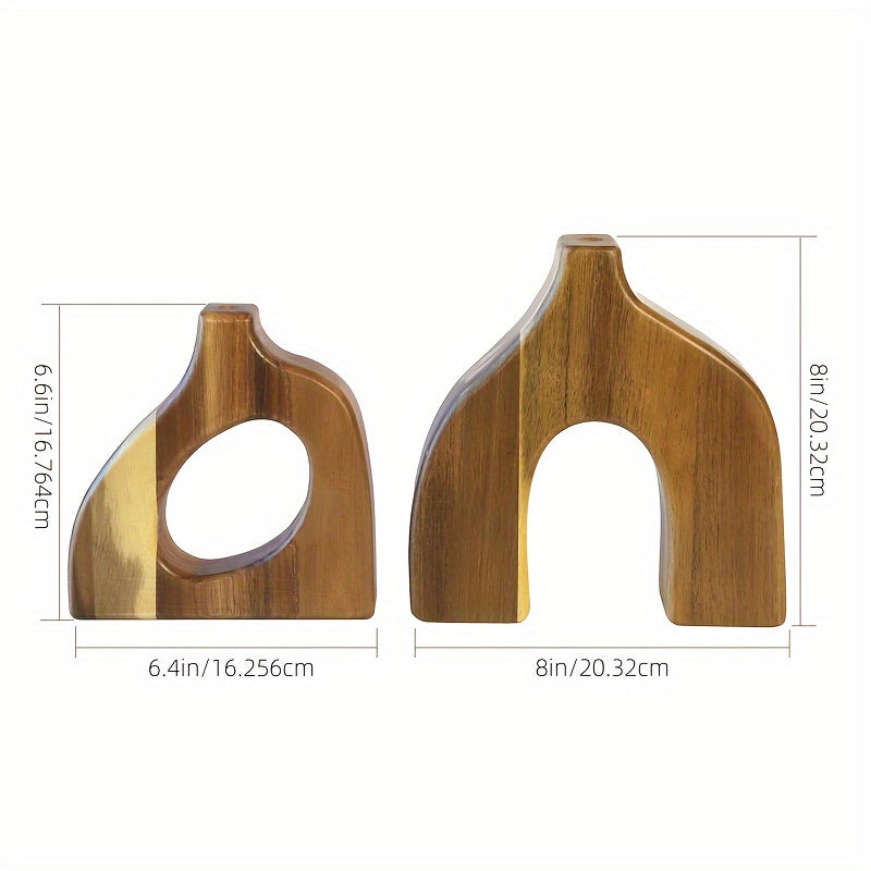 Juego de 2 jarrones cilíndricos rústicos de madera