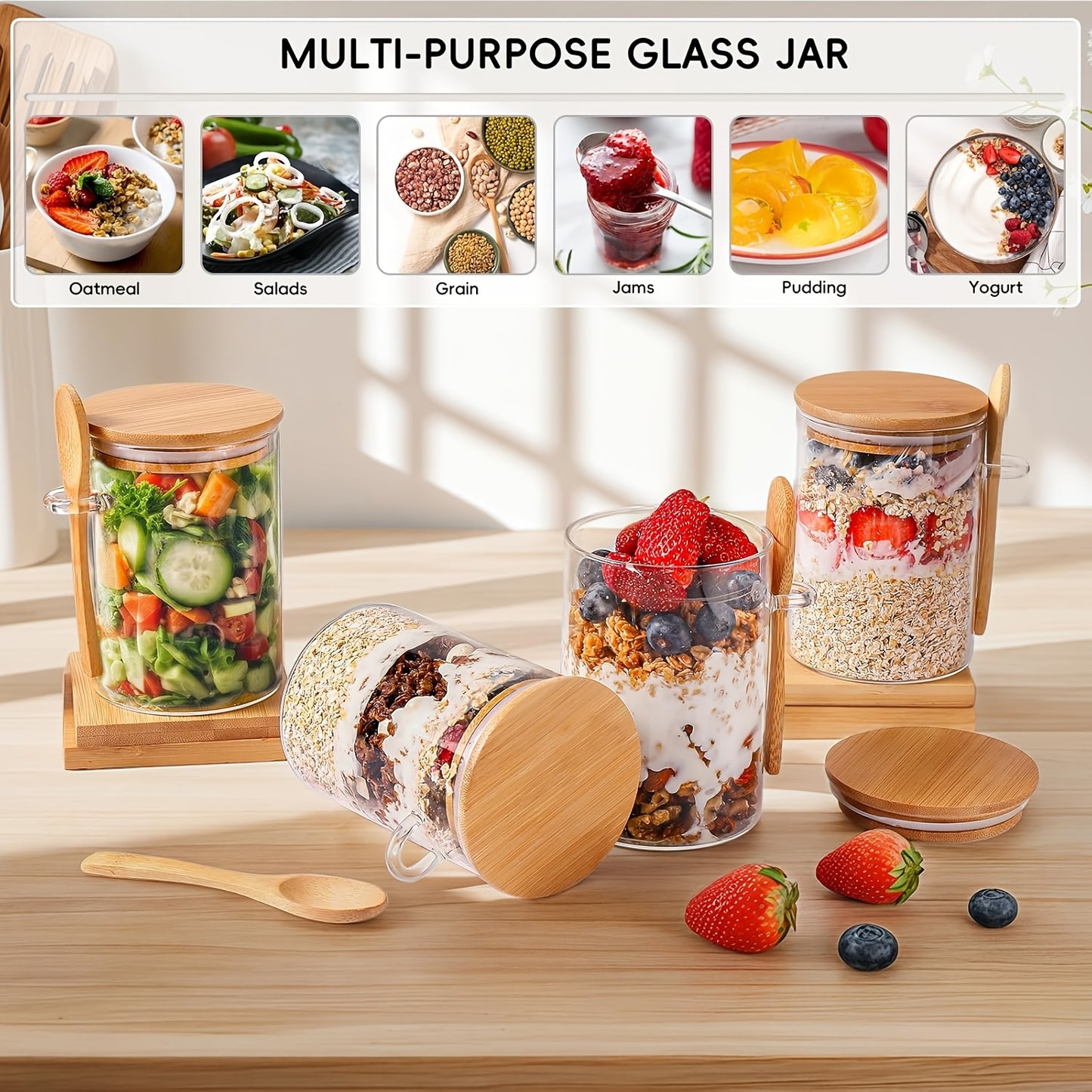 Tarros de vidrio con tapa y cuchara