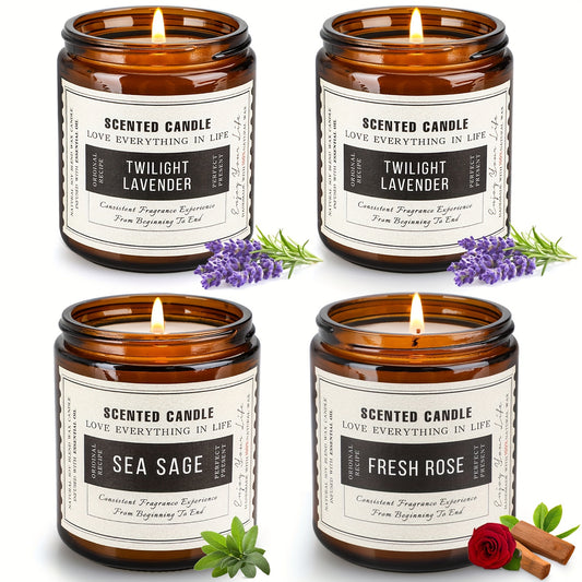 Paquete de 4 velas perfumadas Velas de cera de soja (lavanda y salvia y lavanda y rosa de sándalo)