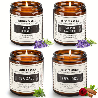 Paquete de 4 velas perfumadas Velas de cera de soja (lavanda y salvia y lavanda y rosa de sándalo)