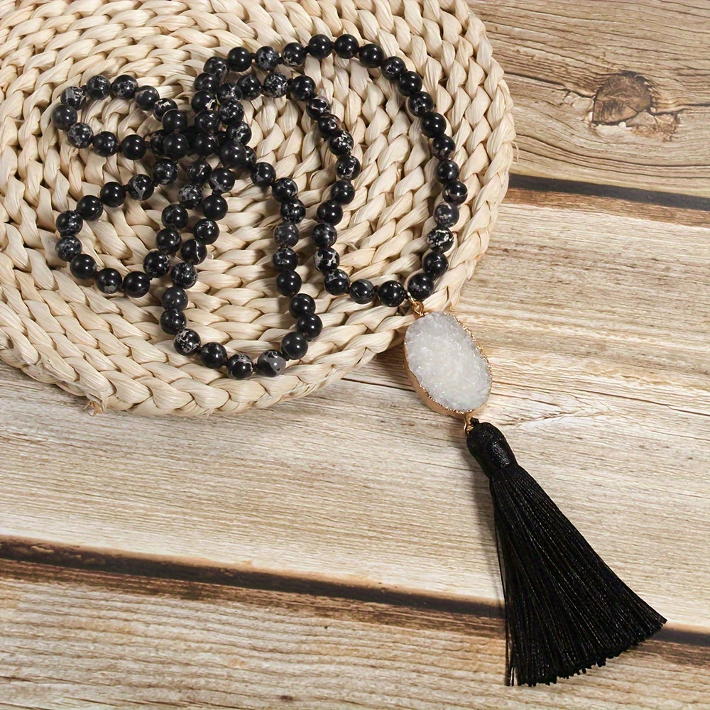 Colgante largo de estilo bohemio de piedra natural colorida