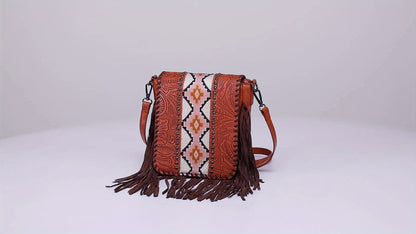 Bolso bandolera Boho Chic - Patrón étnico, detalles de remaches