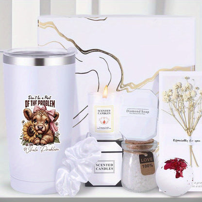 Cesta de regalo de spa de 8 piezas, juego de cestas artículos que incluyen taza, bombas de baño, velas, jabón, caja de regalo, sales de baño