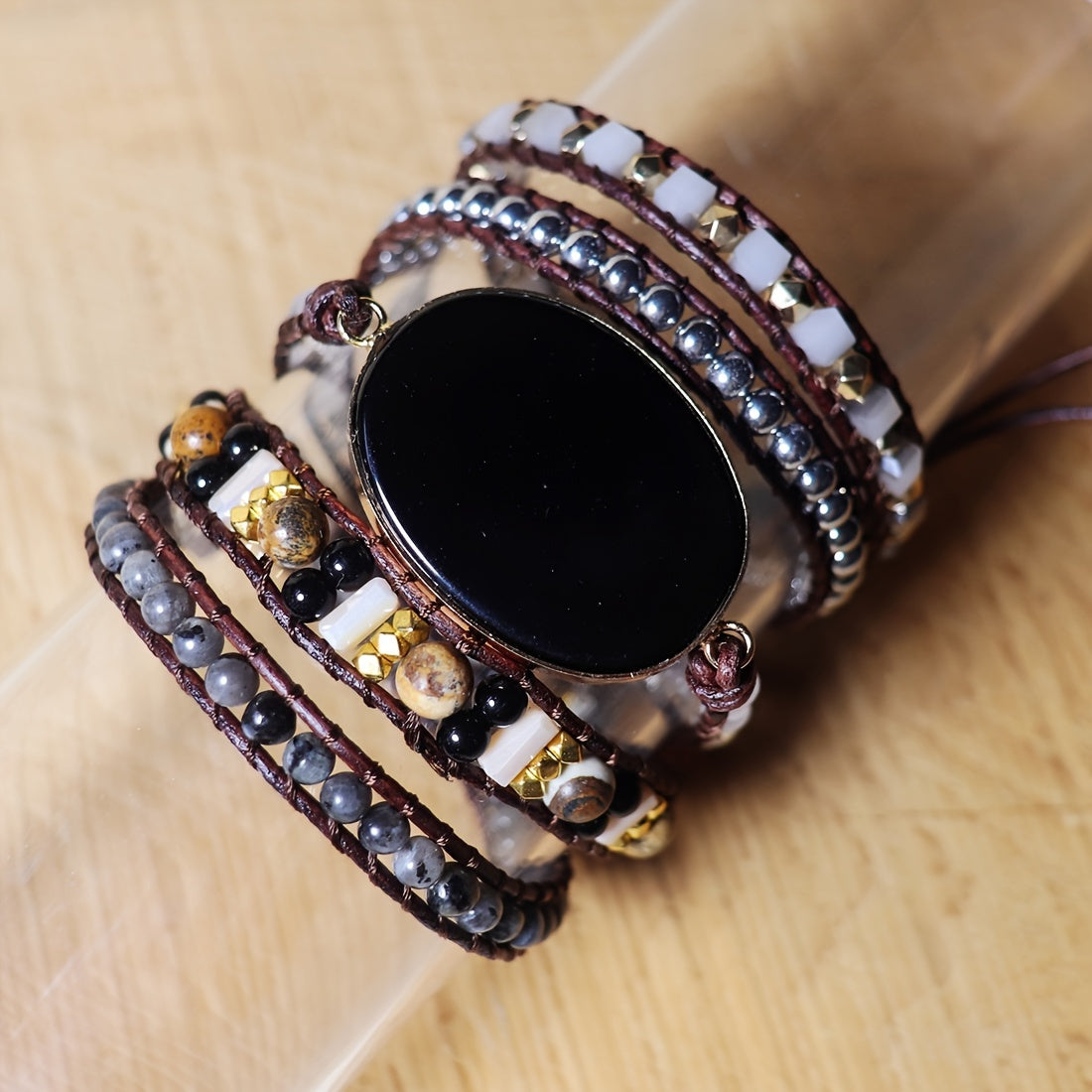Handmade black agate bracelet