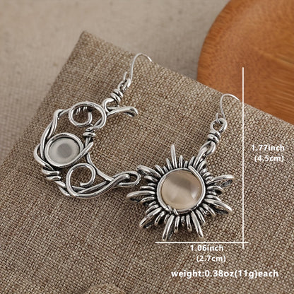 Pendientes colgantes de cristal Bohemia Sun Moon - Color plateado