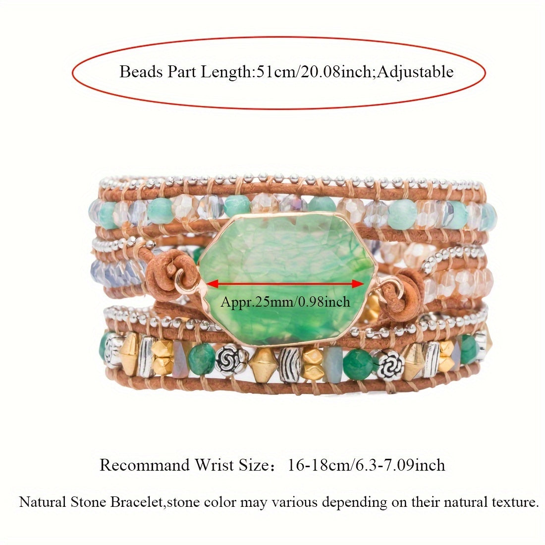 Pulsera de cuentas de 3 estilos Boho cuentas de ágata natural ajustable hecha a mano y cuerda de cuero